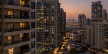 Dubai residential skyline at dusk illustrating shifting Dubai rental yields as apartment rents cool in 2026