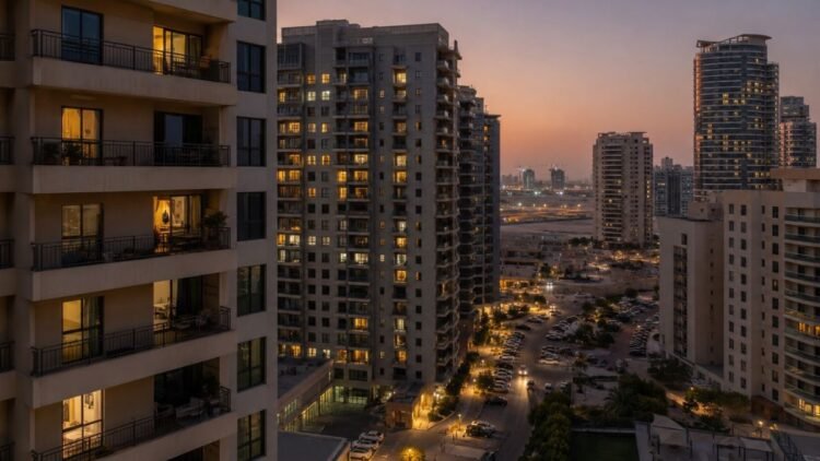 Dubai residential skyline at dusk illustrating shifting Dubai rental yields as apartment rents cool in 2026