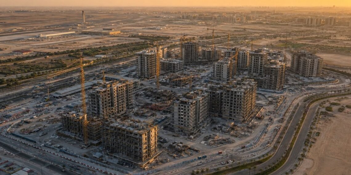 Aerial view of Dubai South residential towers under construction illustrating Dubai property market concentration in June 2026