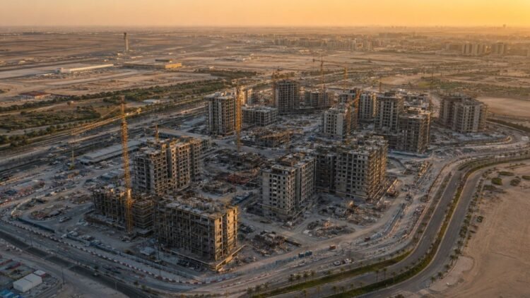 Aerial view of Dubai South residential towers under construction illustrating Dubai property market concentration in June 2026