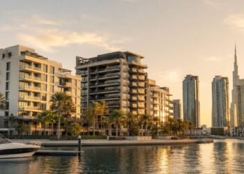 Apartment towers on Dubai Islands at dusk, the top district for apartment sales as Indian investors in Dubai real estate led all foreign buyers in H1 2026