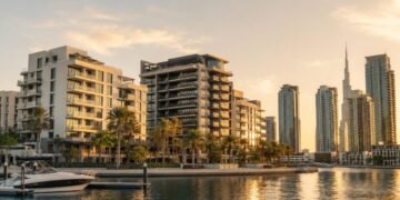 Apartment towers on Dubai Islands at dusk, the top district for apartment sales as Indian investors in Dubai real estate led all foreign buyers in H1 2026