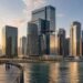 Grade A office towers along the Business Bay canal at dusk, the district driving Dubai off-plan office sales in the first half of 2026