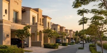 Completed apartment towers and villas in an established Dubai community illustrating the rise in Dubai ready property sales during H1 2026