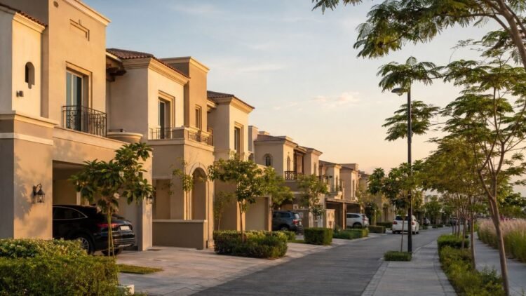Completed apartment towers and villas in an established Dubai community illustrating the rise in Dubai ready property sales during H1 2026