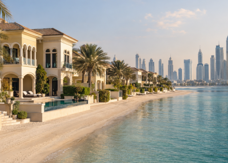 Waterfront villas on Palm Jumeirah at dusk, representing the Dubai luxury property market