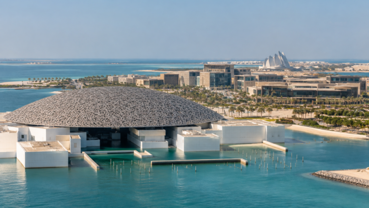 Saadiyat Island property and the Saadiyat Cultural District near Louvre Abu Dhabi, where Aldar's Saadiyat Grove opens in Q4 2026