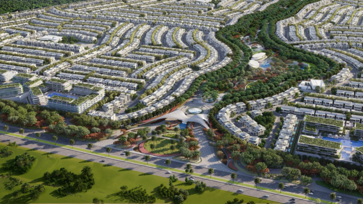 Townhouse clusters under construction at the Azizi Florence Sharjah masterplan in Umm Fanain